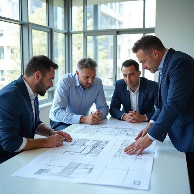 Engineers reviewing blueprints in Sydney office